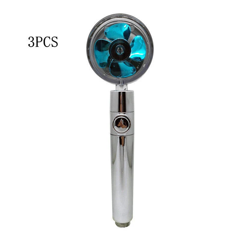 A high-pressure shower head with a stop button, cotton filter, and powerful water pressure for a luxurious bathing experience.