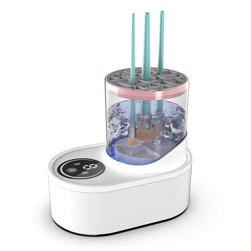 Rechargeable electric makeup brush cleaner with drying chamber