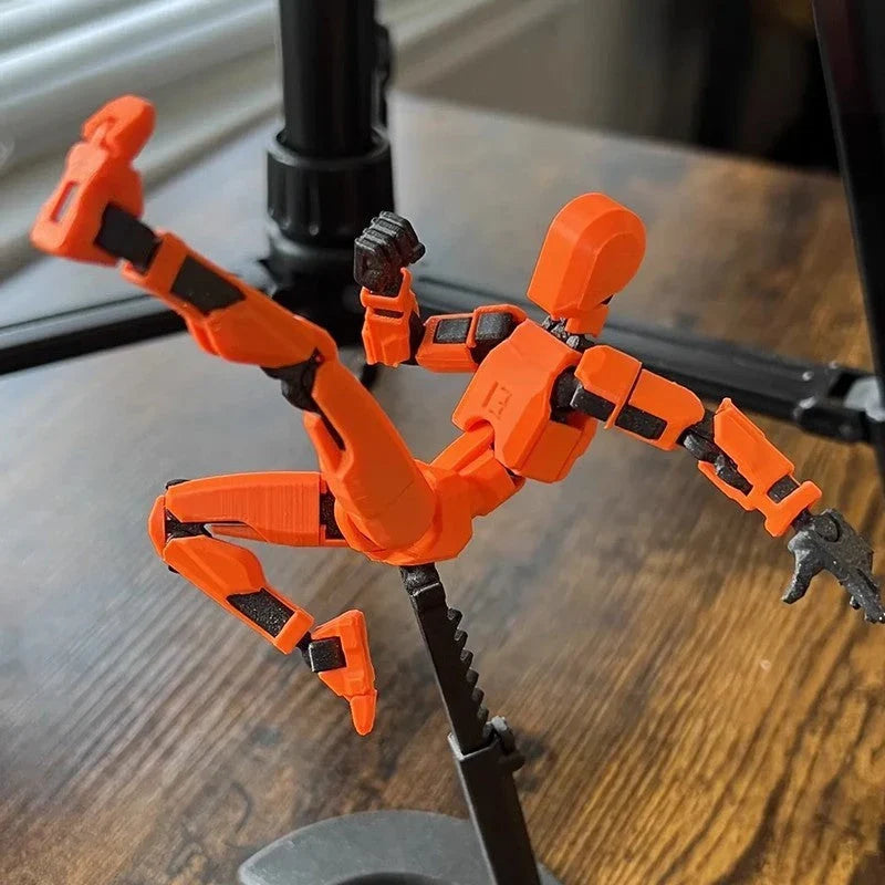 Poseable 3D-printed transforming robot action figure toy in various bright colors