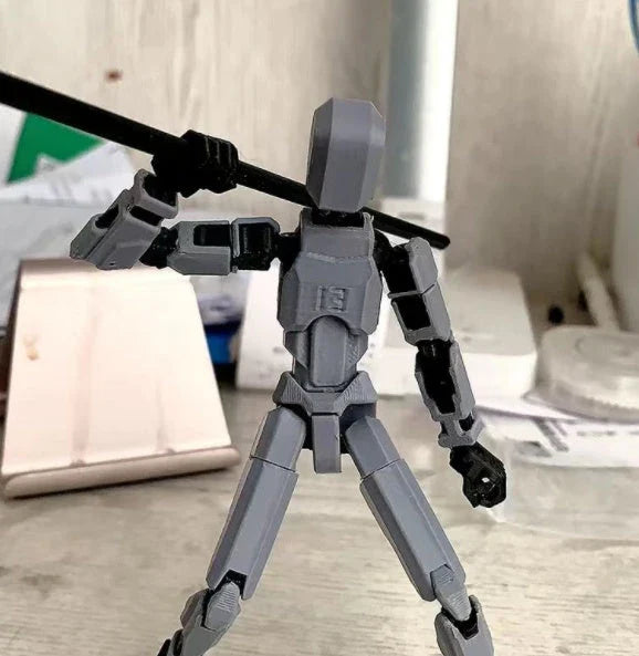 Poseable 3D-printed transforming robot action figure toy in various bright colors