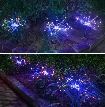 Radiant Solar-Powered Outdoor Fireworks Lights with dazzling LED display in various shapes and colours