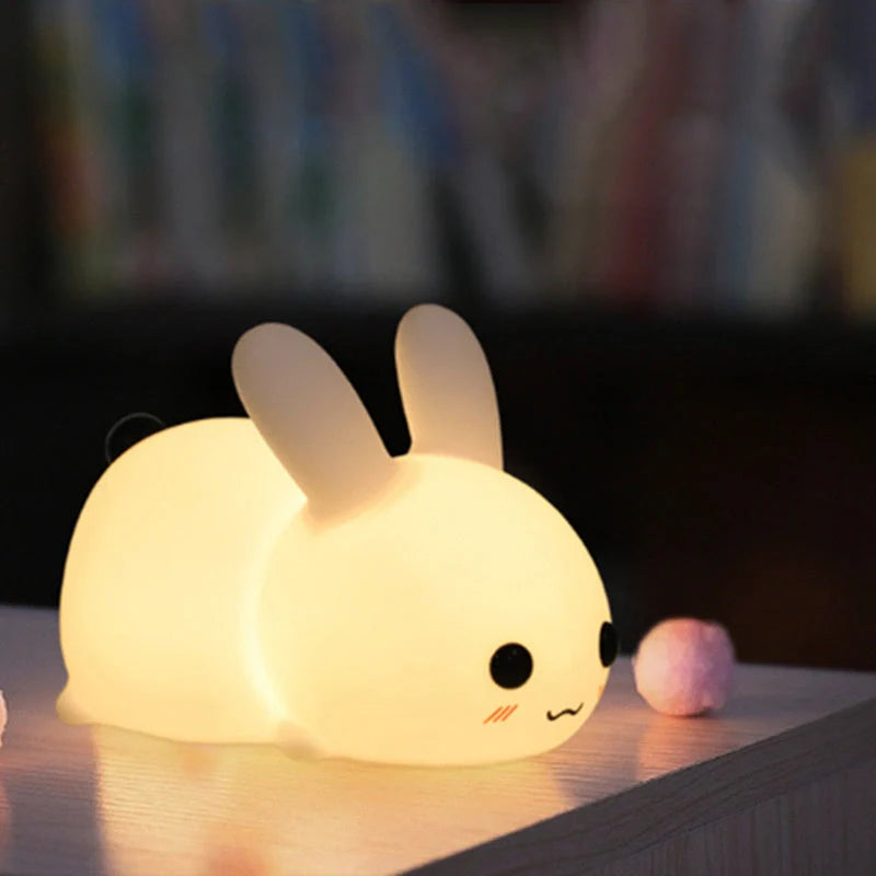 Enchanting rabbit-shaped silicone night light with warm white and dual-colour illumination options
