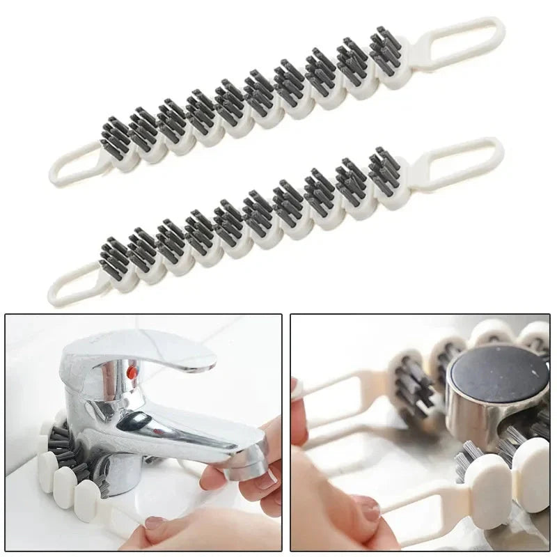 Bendable faucet cleaning brush with white PE/PP bristles for kitchen and bathroom use