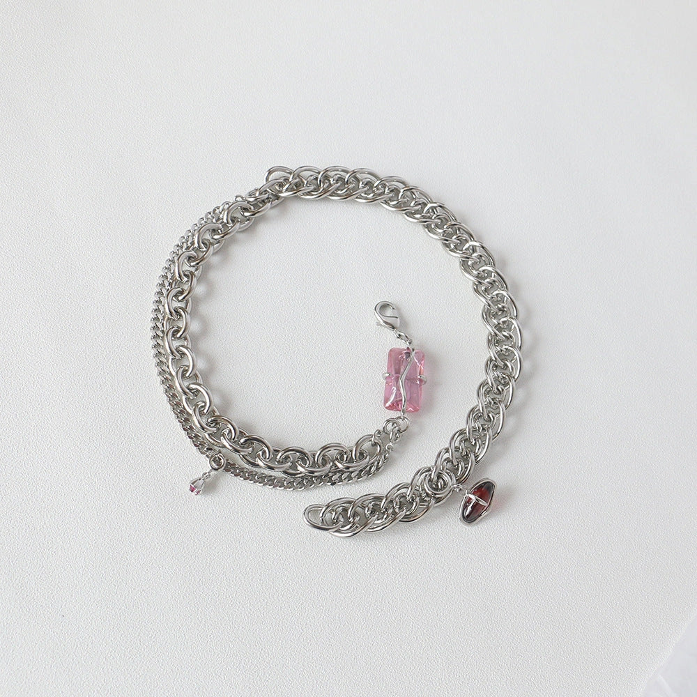 Elegant adjustable copper opal necklace in peach pollen zircon and peach blossom opal colour options