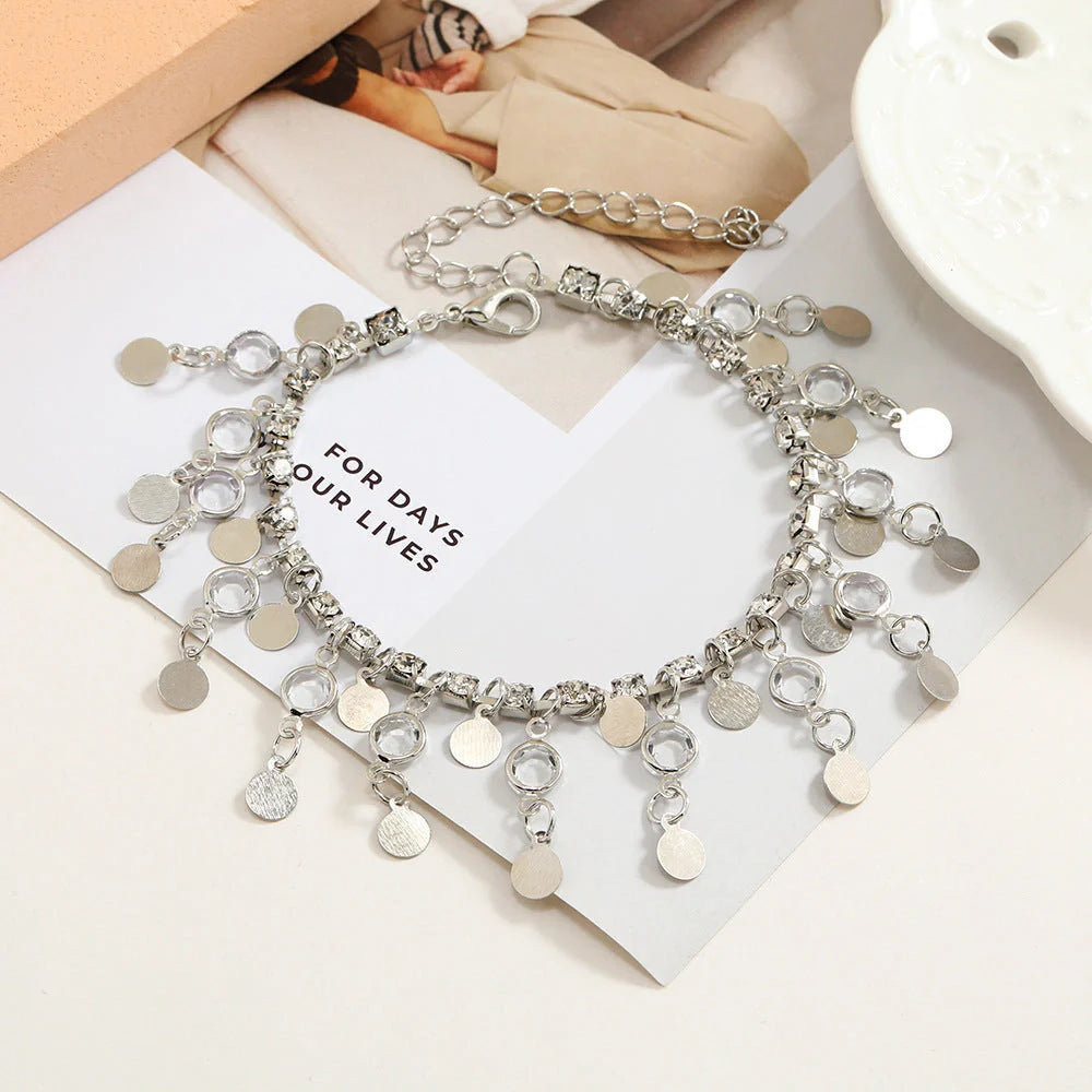 Stylish high-grade beach women's anklet in gold and silver, geometric design