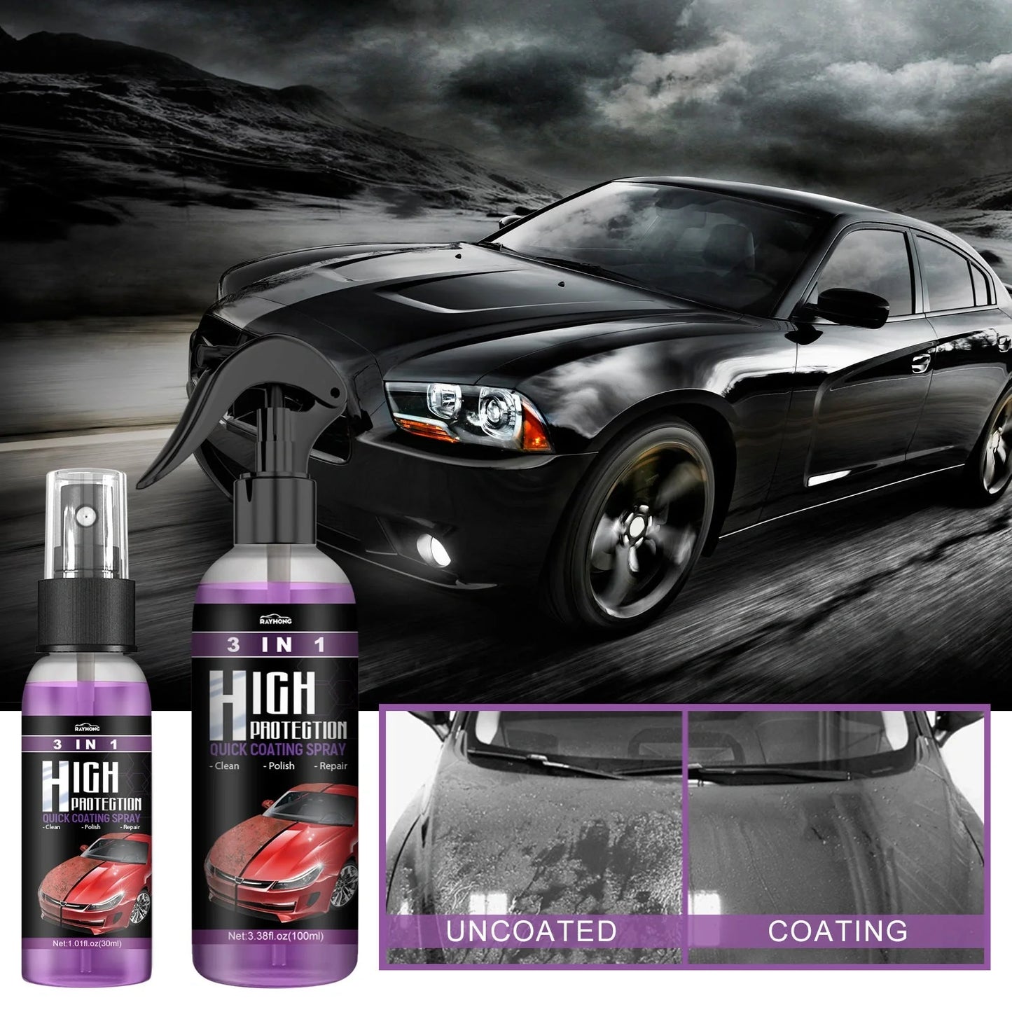 3-in-1 Fast-Acting Car Paint Spray for high protection and shine