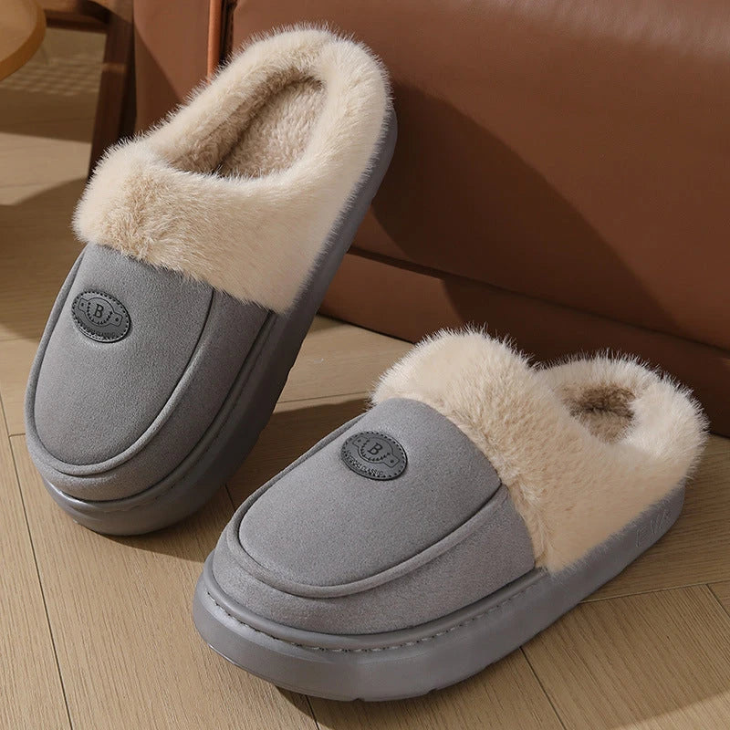 Cozy suede slippers with plush lining and non-slip sole for men's indoor comfort