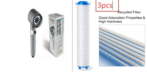 Premium 3-mode high-pressure shower head with detachable filter, made of durable ABS material for a relaxing and refreshing shower experience.