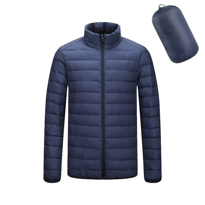 Men's insulated hooded jacket in various colors and styles with adjustable hood and zippered pockets