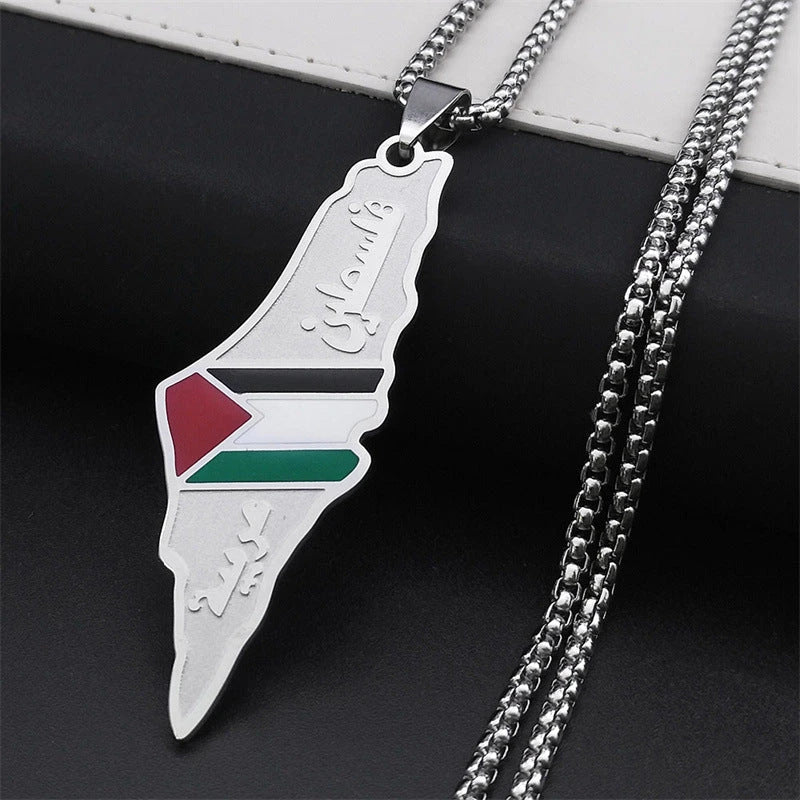 Stainless steel Israel and Palestine map pendant necklace in gold and silver colors