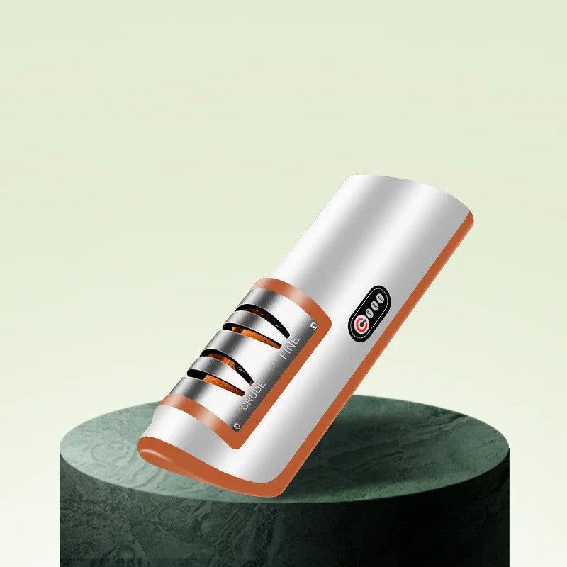 Premium electric knife sharpener with clear, soft-touch surface and precision grinding design for effortless blade sharpening