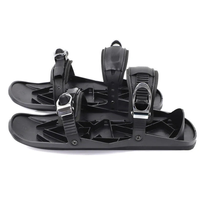 Black adjustable mini short ski skates for freestyle snowboarding