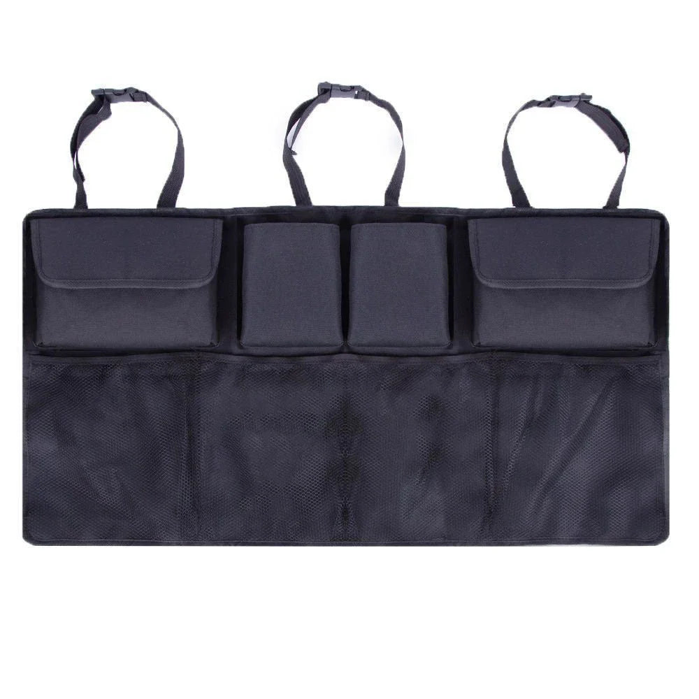 Premium car trunk organizer made of durable Oxford cloth with multiple compartments for organized storage