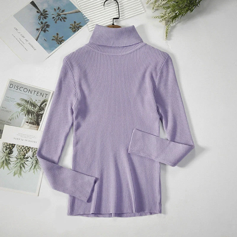 Solid Colour Pit Strip Knit Pullover Turtleneck Sweater in various colours
