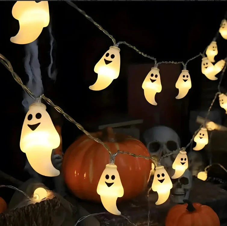 Cozy Halloween Lighting Chain with Pumpkins, Ghosts, and Bats creates a warm, festive glow for your home decor