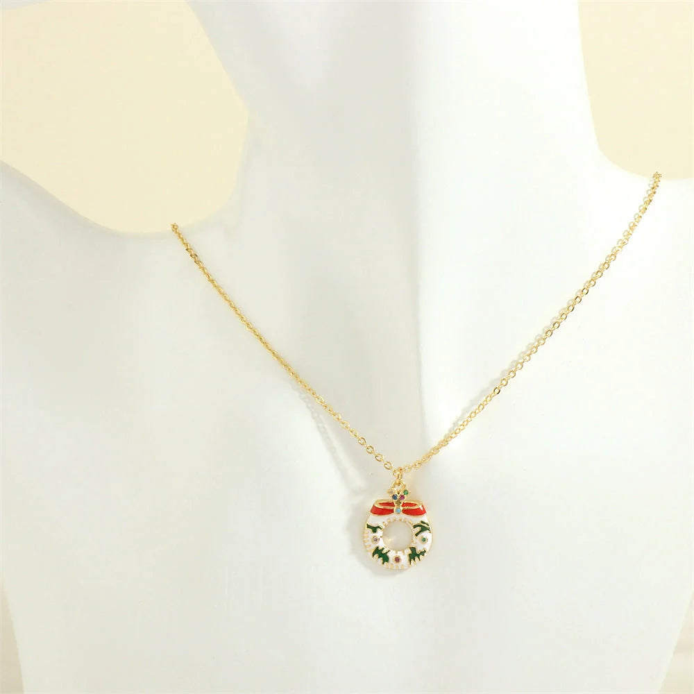 Festive Christmas-themed necklace with oil-drop pendant and coloured rhinestones