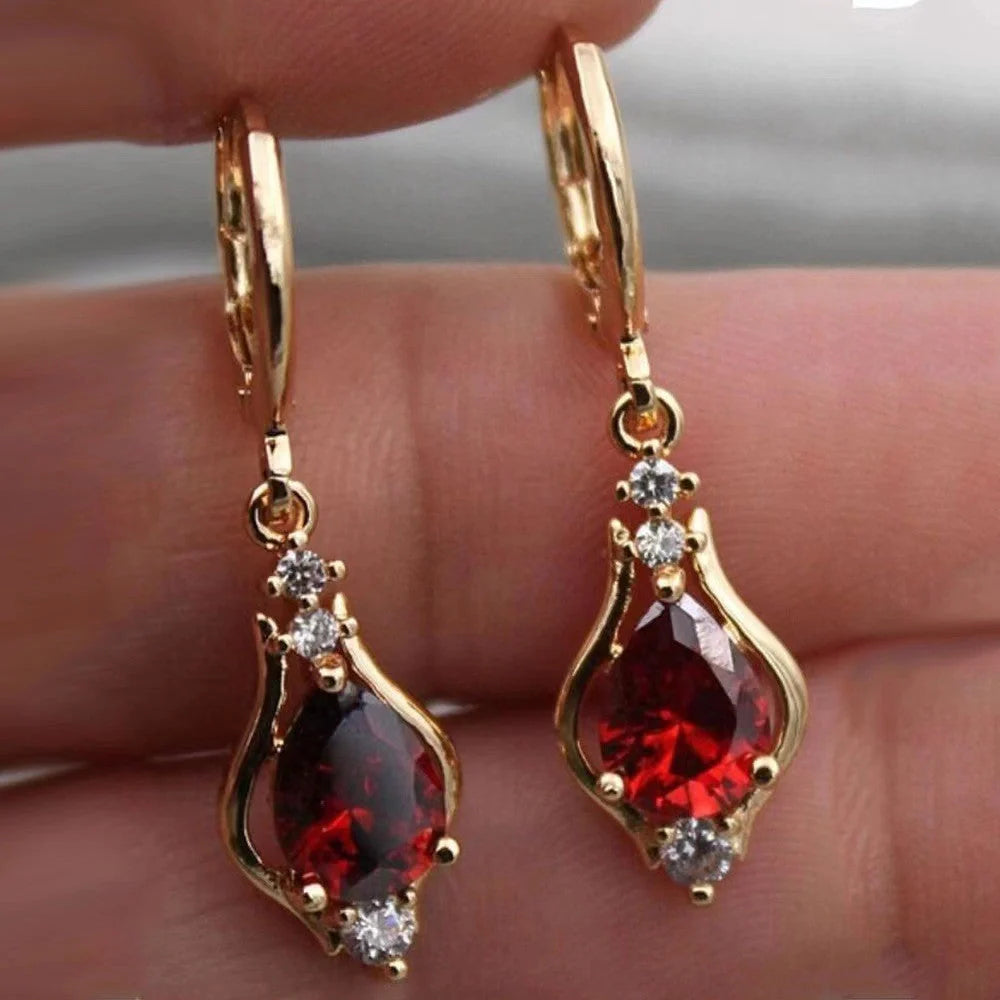Purple Zircon Drop-shaped Earrings with geometric design and inlaid stones