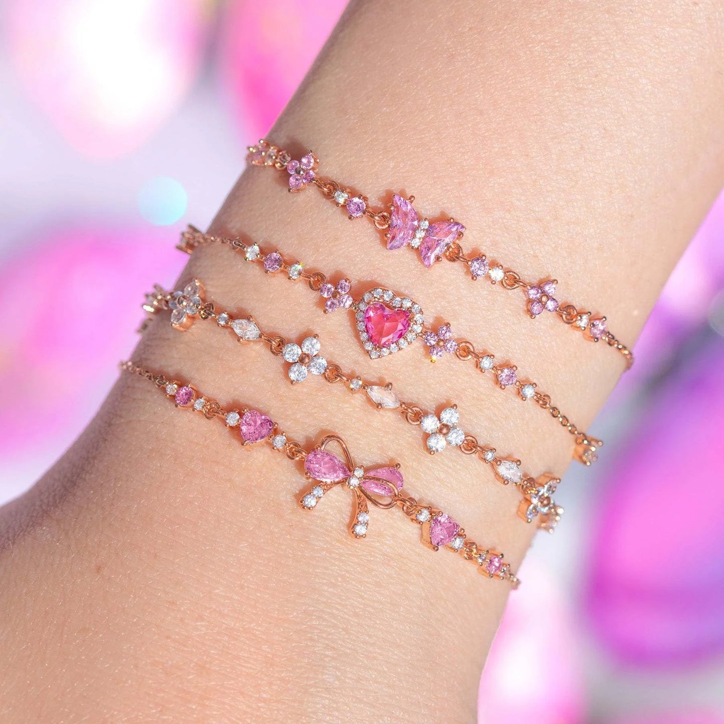 Charming rhinestone heart bracelet with bow, perfect for Valentine's Day