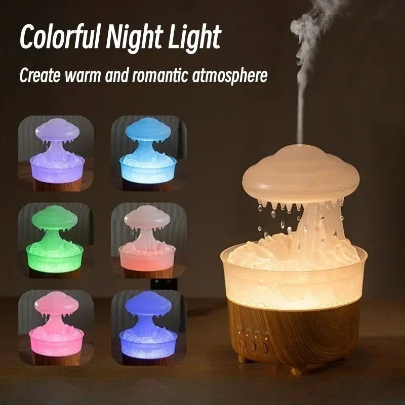 Rain Cloud Humidifier with Soothing Raindrop Sounds, Mood Lighting, and Essential Oil Diffuser