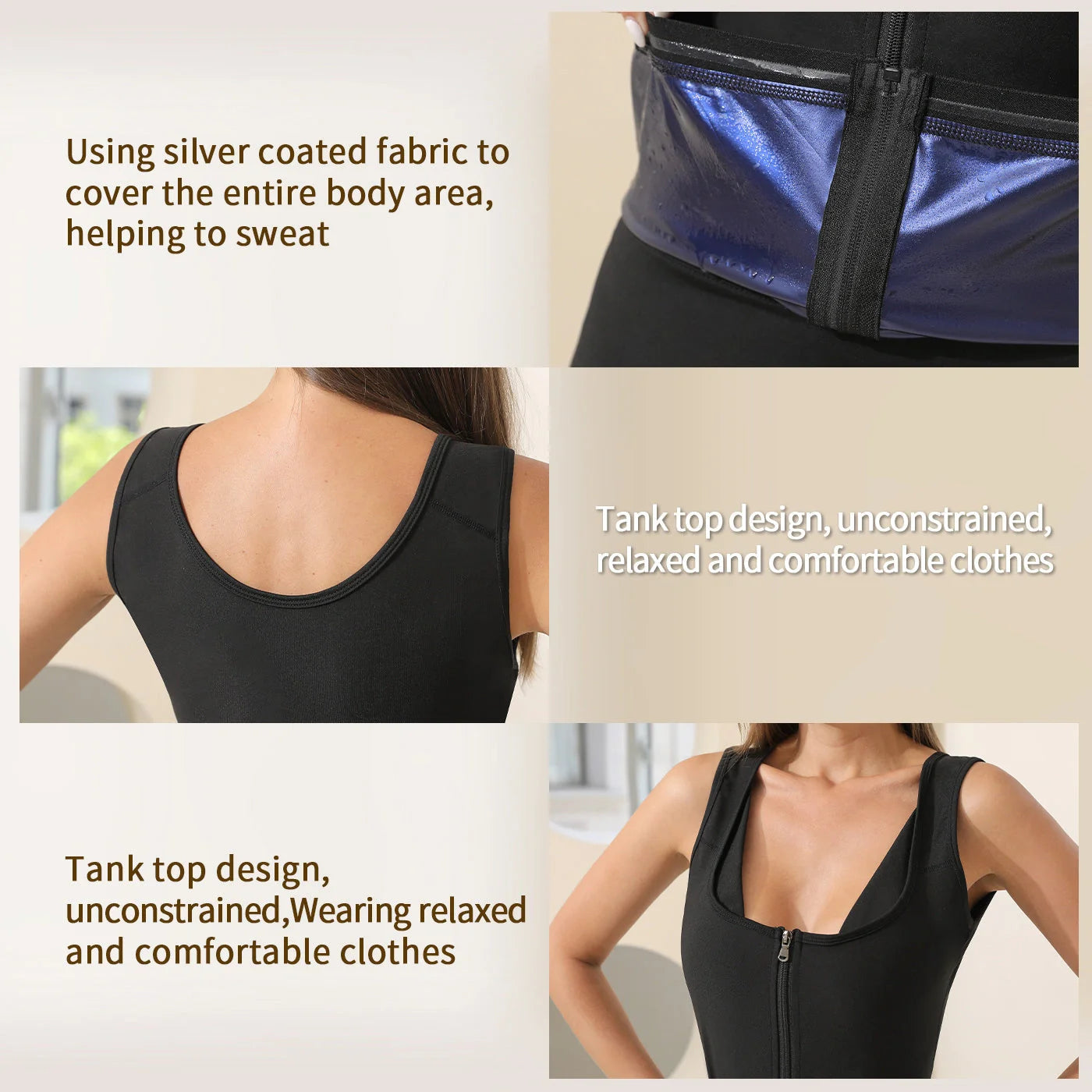 Stylish women's zip vest shapewear sweatshirt in black, perfect for layering or wearing solo.