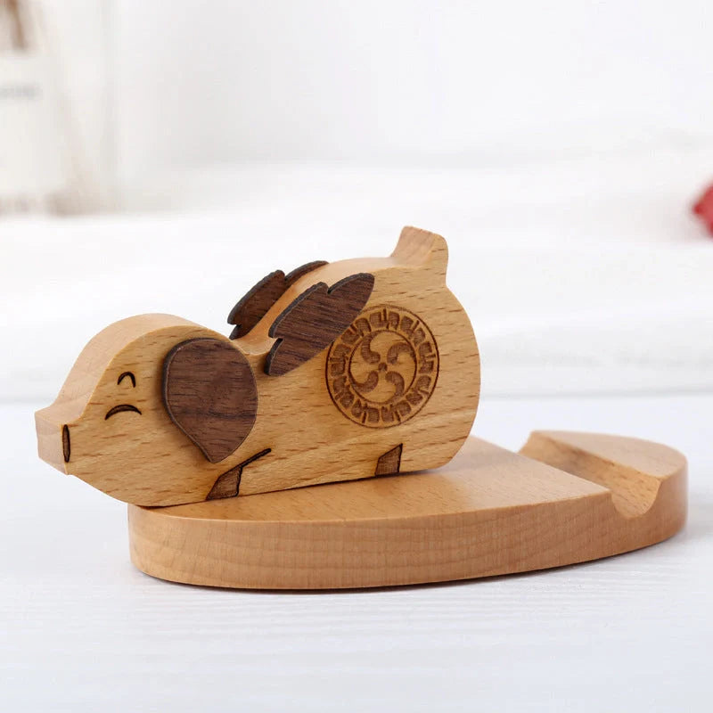 Custom beech wood lazy phone holder with personal lettering for desk organisation