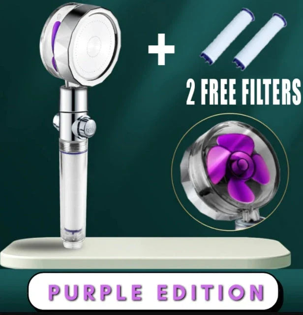 360-degree rotating high-pressure shower head with built-in fan and adjustable water spray