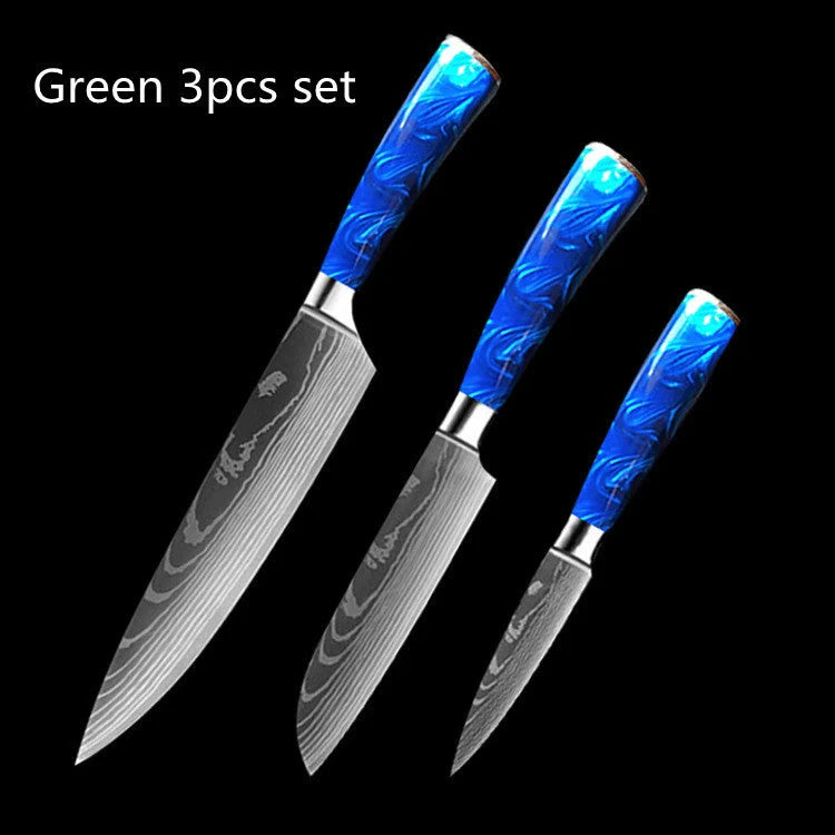 Premium 8-inch Chef Knife with elegant blue resin handle and stainless steel blade