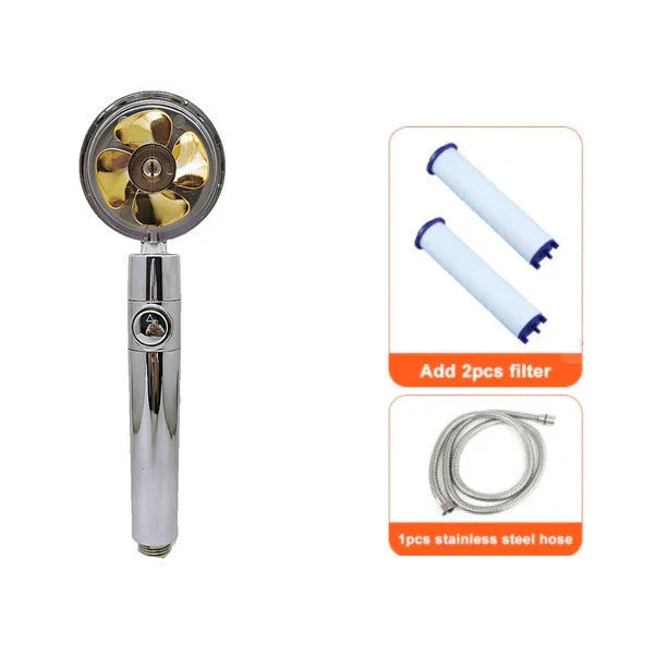 360-degree rotating high-pressure shower head with built-in fan and adjustable water spray