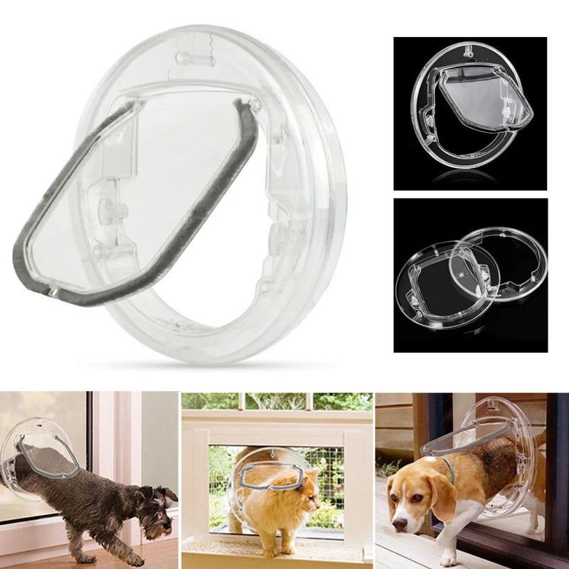 GiftHomen UK Round Transparent Pet Door with 4-Way Lock for Cats and Small Dogs