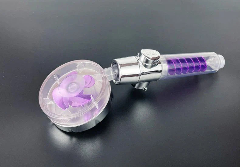 Powerful shower head with advanced hydrating features, including bubble, rain, and one-click water stop functions, in sleek and modern design