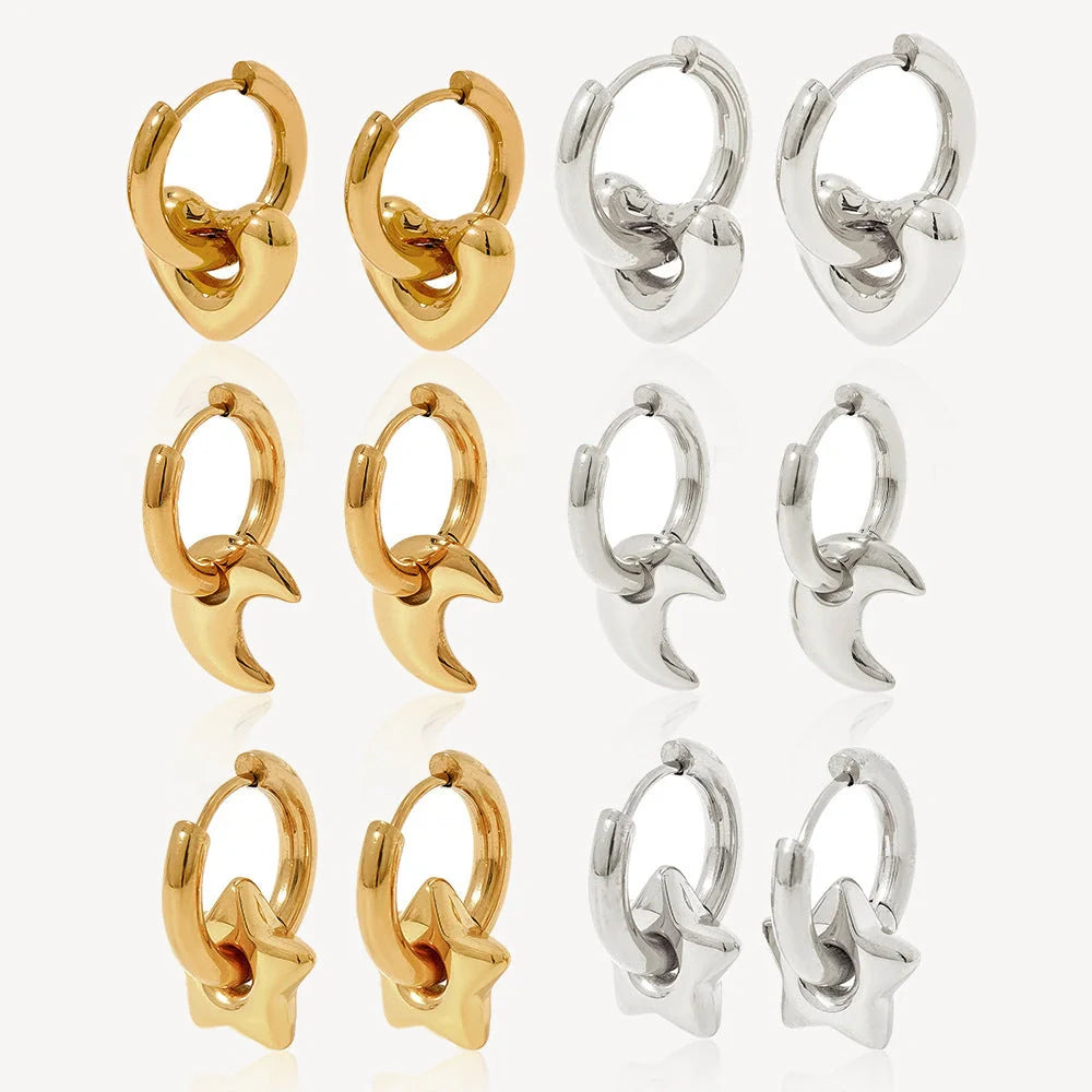 Elegant stainless steel earrings with a glossy finish, available in classic gold and silver tones.