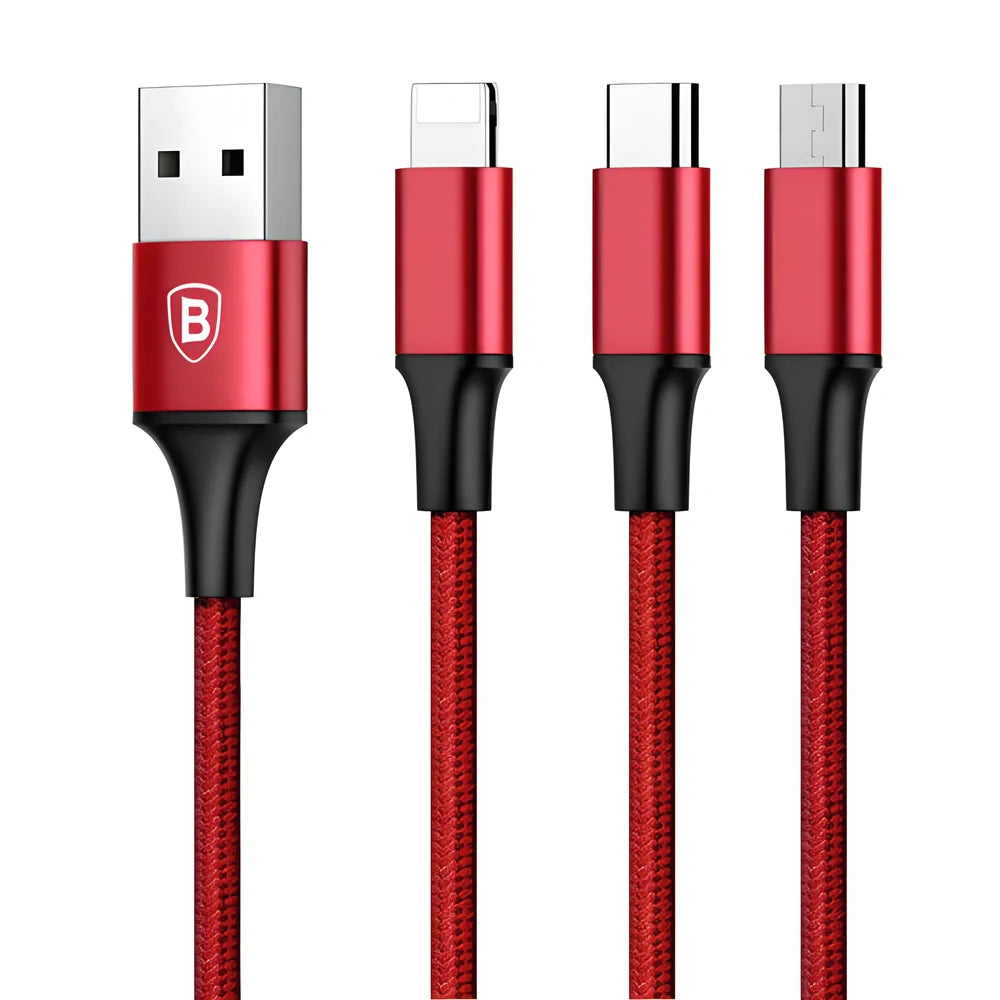 3-in-1 Rapid-Charge Cable with Type-C, Micro-USB and Lightning Connectors