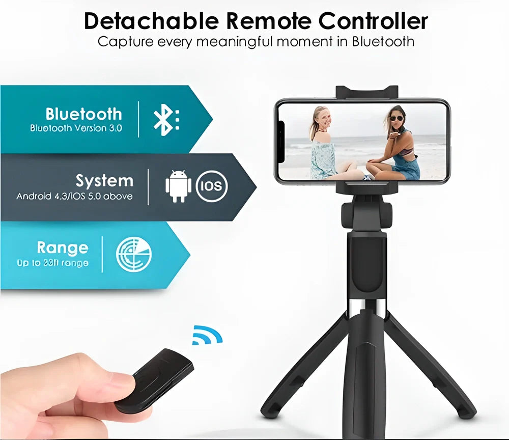 Versatile 3-in-1 Bluetooth Selfie Stick and Tripod for capturing photos and videos on the go