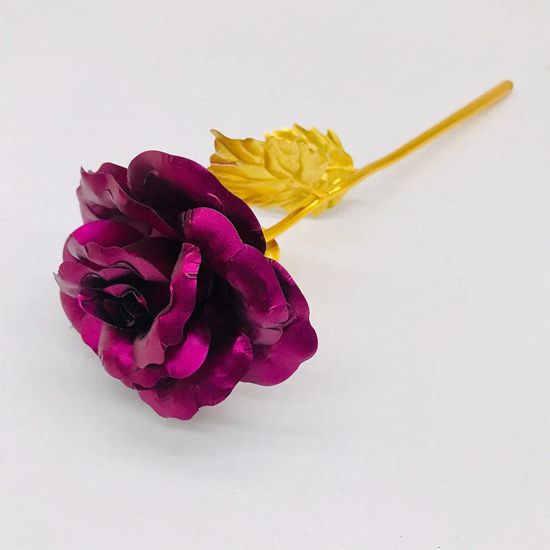 A luxurious 24K gold-plated rose flower bouquet set with a gift box and tote bag