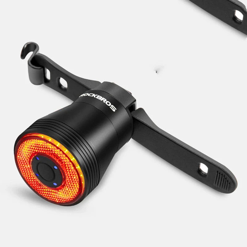 Premium bicycle rear light with intelligent brake sensing, bright LED lights, and durable aluminium alloy construction