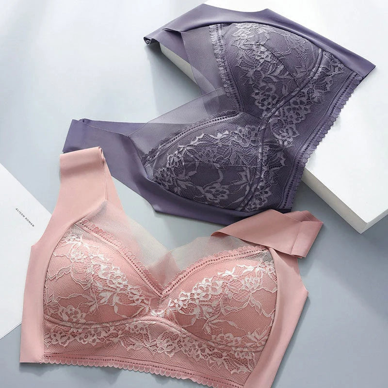 Summer Ice Silk Seamless Bras in nylon lace fabric with beauty back design