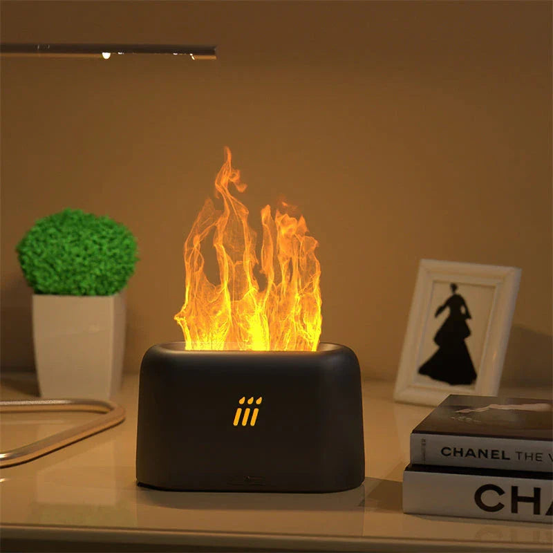Elegant aroma diffuser and ultrasonic humidifier with mesmerising LED flame-like effects, ideal for modern British homes