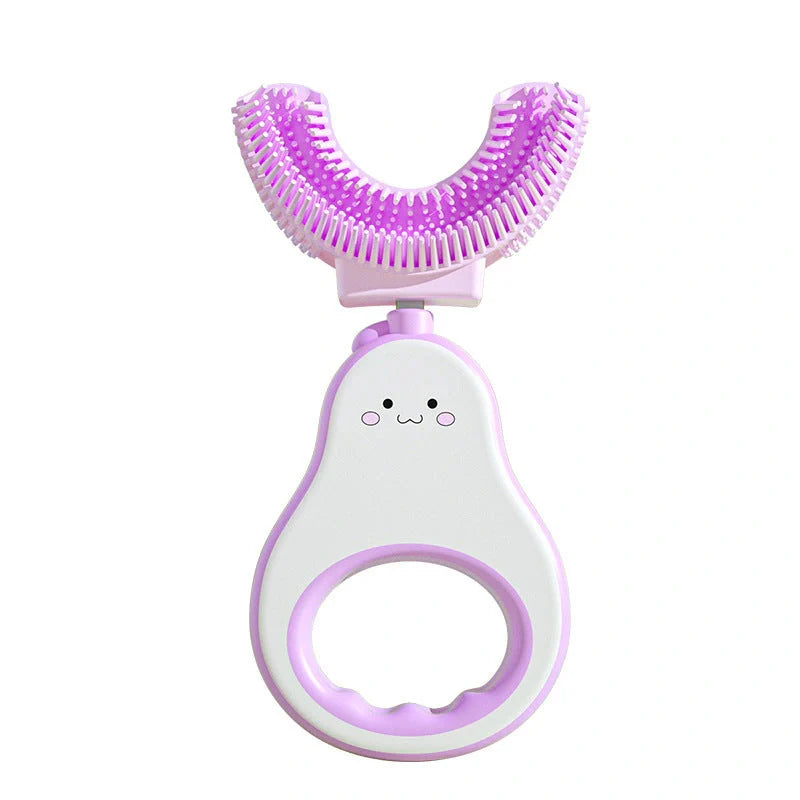 U-shaped silicone baby toothbrush in cheerful colours for gentle teeth cleaning