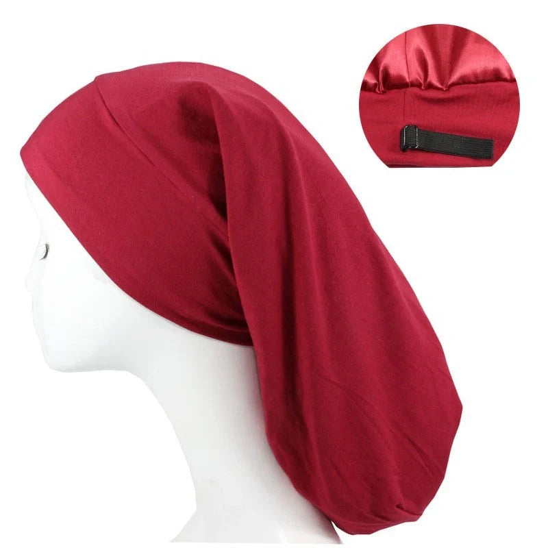 Women's adjustable satin nightcap in various colours with cotton lining