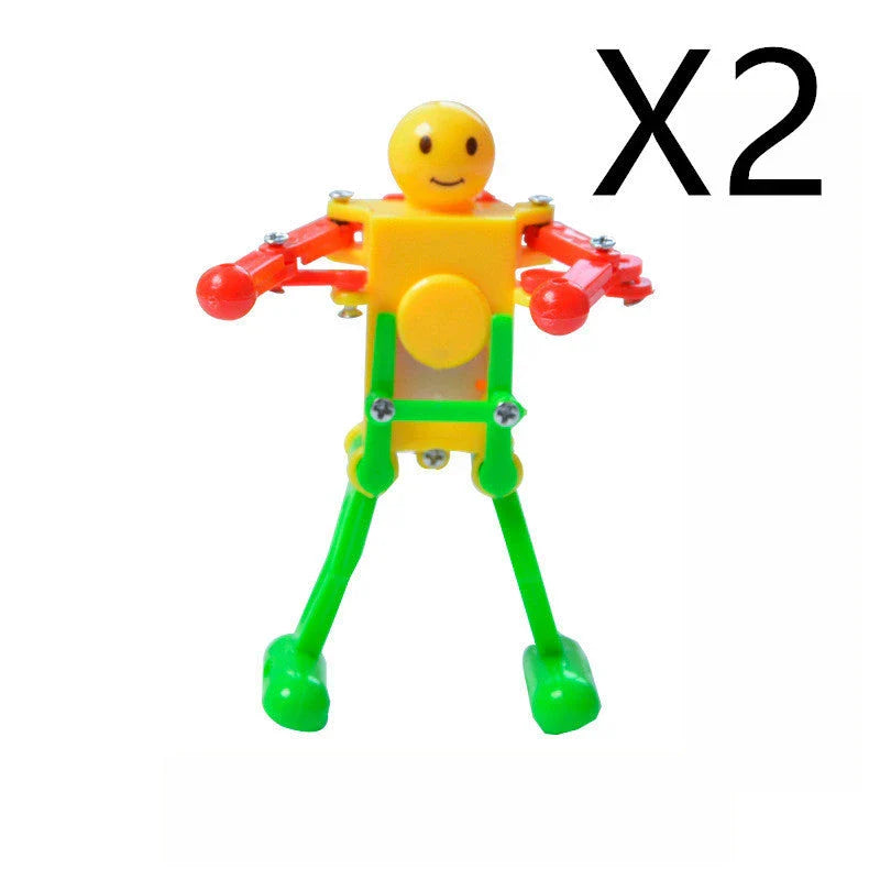 Clockwork wind-up toy robot performing captivating gymnastics display