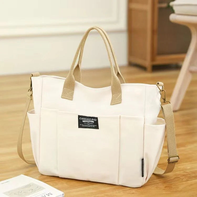 Stylish Spacious Canvas Shoulder Bag for daily commute in khaki, black, beige, and black corduroy style