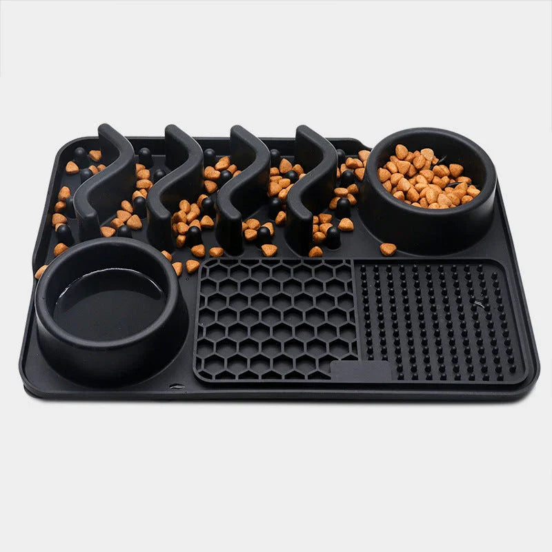 Multifunctional slow feeder silicone licking mat for dogs, available in various colors and sizes to promote healthier eating habits and dental care.