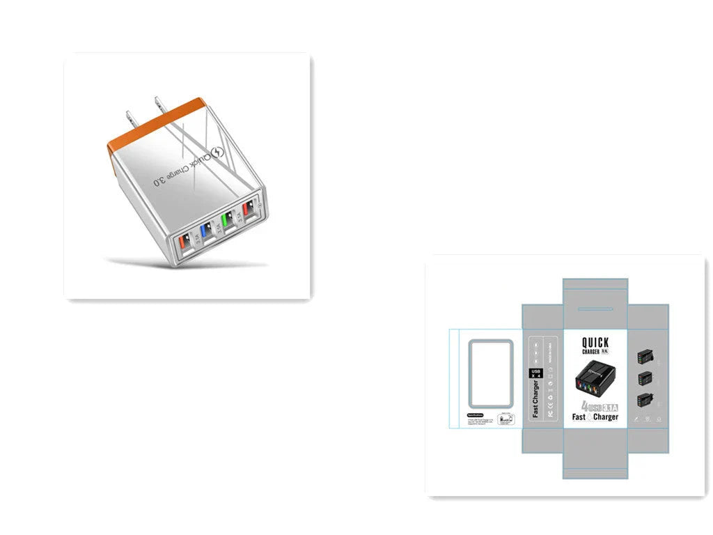 4-Port High-Speed USB Wall Charger with Quick Charge 3.0 Technology for Simultaneous Charging of Multiple Devices