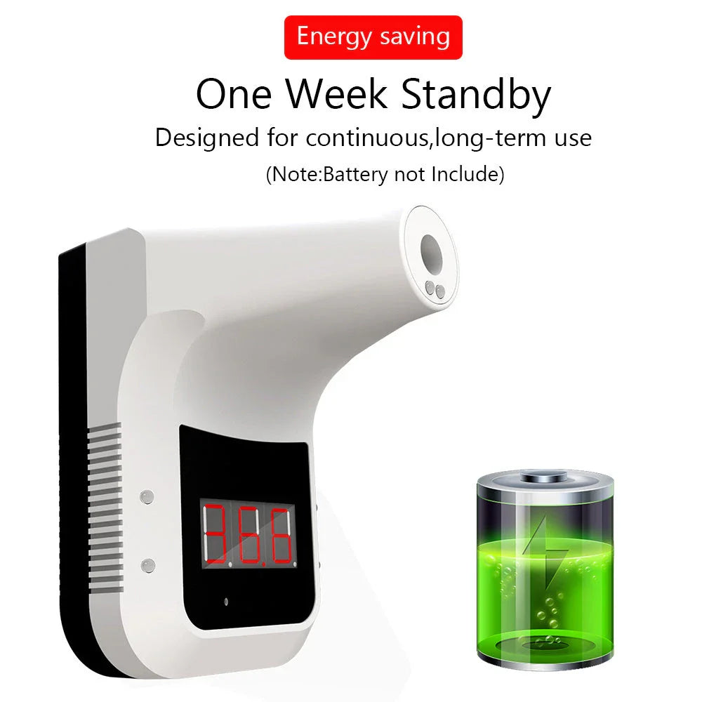 Wall-mounted contactless infrared thermometer with temperature display and fever warning
