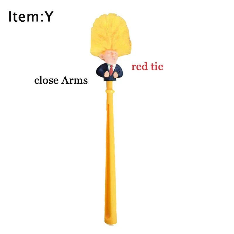 Hilarious Trump-themed toilet brush with bright yellow color and distinctive design