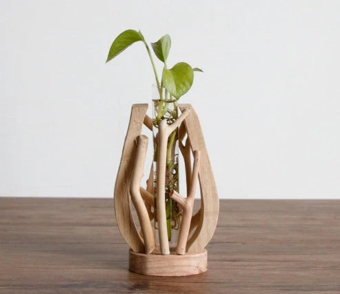 Elegant handcrafted wooden vase with intricate detailing, designed to elevate home decor