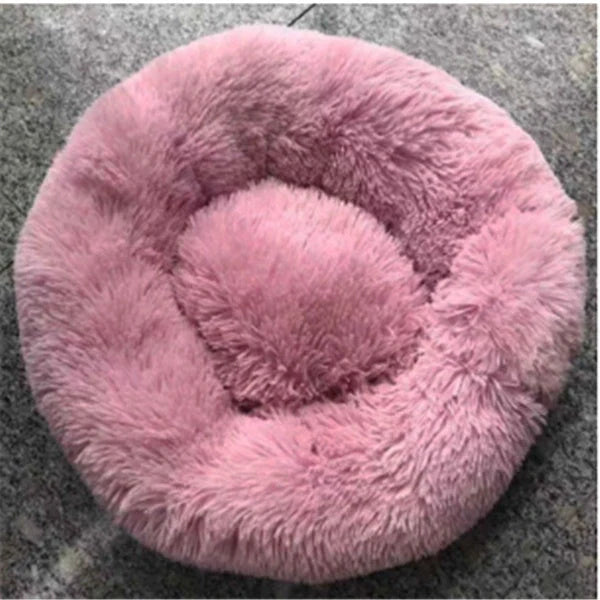 Cosy round plush cat mattress for winter warmth, available in various colours and sizes