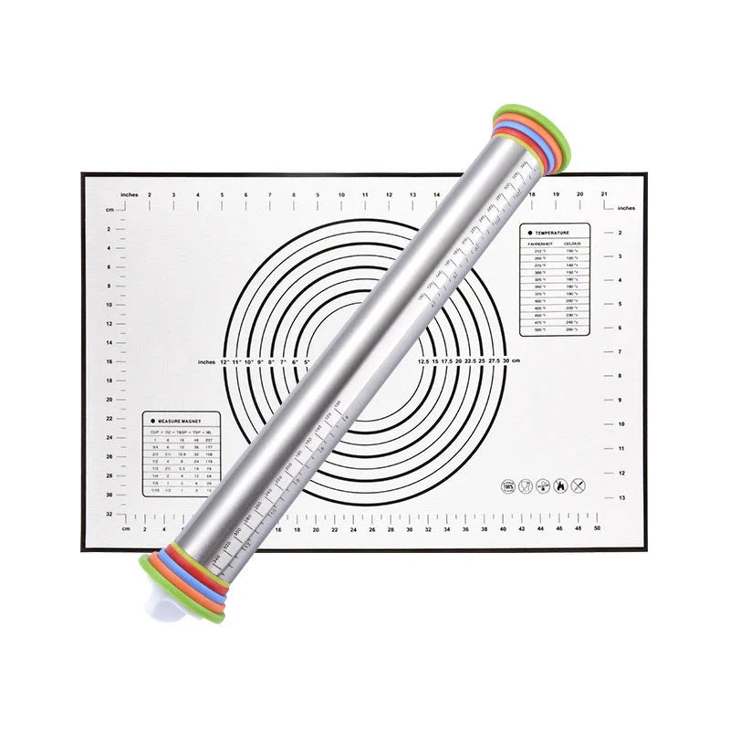 17-inch stainless steel rolling pin with adjustable thickness scales for precise dough control