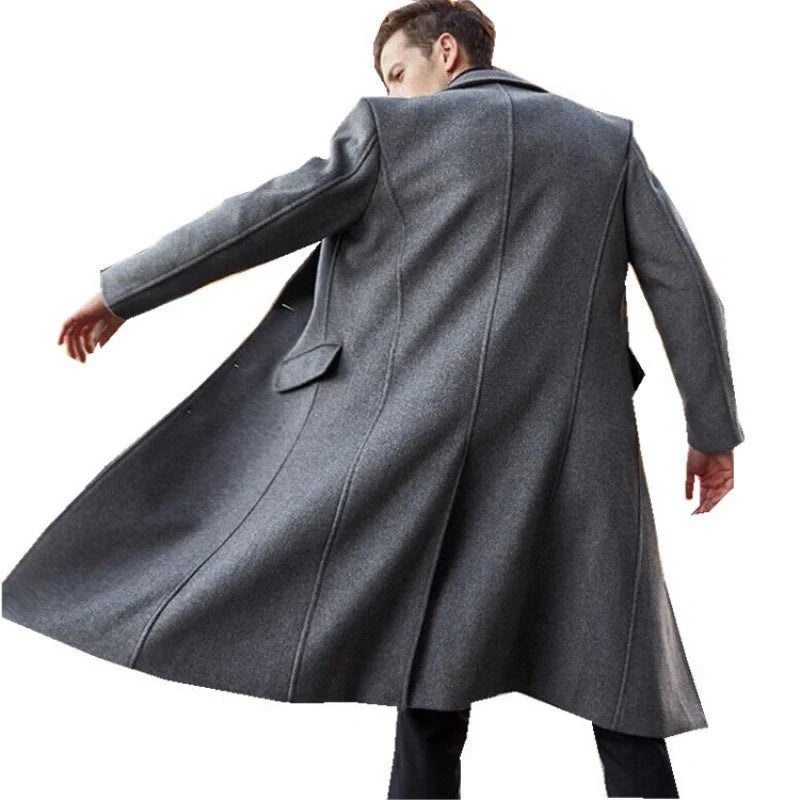 Premium woollen men's trench coat in a range of sophisticated colours, featuring a timeless British design and high-quality construction.