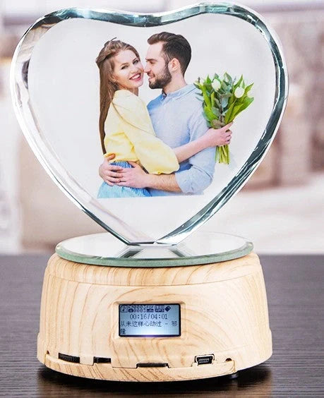 Personalised crystal photo night lamp with Bluetooth music player and colour-changing LED lights